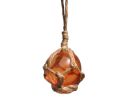 Orange Japanese Glass Ball Fishing Float With Brown Netting Decoration 2""