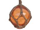Orange Japanese Glass Ball Fishing Float With Brown Netting Decoration 3""