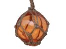 Orange Japanese Glass Ball Fishing Float With Brown Netting Decoration 3""