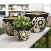 Black Floral Ceramic Planter Set