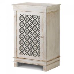 Distressed White Cabinet with Circle Pattern Cutouts
