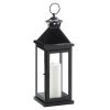 Glossy Black Metal Candle Lantern - 17.5 inches