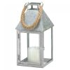 Galvanized Metal Candle Lantern with Rope Handle - 12 inches