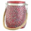 Flower Candle Holder with Rope Handle - Red