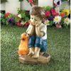 Boy and Puppy Solar Garden Figurine