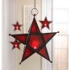 Glass Star Hanging Candle Lantern - Red