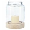Natural Wood Base Hurricane Candle Holder - 8.5 inches