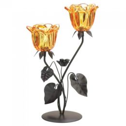 Amber Flower Candle Holder - Double
