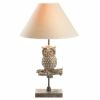 Wood Wise Owl Lamp with Fabric Shade