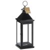 Glossy Black Metal Candle Lantern - 17.5 inches