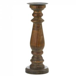 Antique-Style Wood Pillar Candle Holder - 15 inches
