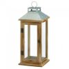 Square Wood Candle Lantern with Galvanized Metal Top - 18 inches