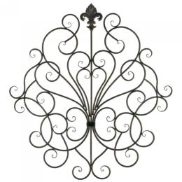 Scrolled Iron Wall Decor with Fleur De Lis Ornament