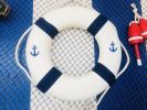 Classic White Decorative Anchor Lifering With Blue Bands 10""