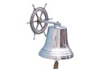Chrome Hanging Ship Wheel Bell 14""