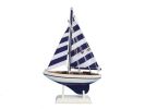 Wooden Blue Striped Model Sailboat Christmas Tree Ornament