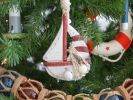 Wooden Rustic Red Sailboat Model Christmas Tree Ornament