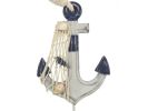 Wooden Rustic Decorative Blue and White Anchor with Hook 7&quot;