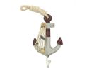 Wooden Rustic Decorative Red and White Anchor with Hook 7&quot;
