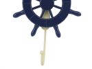 Dark Blue Decorative Ship Wheel with Hook 8&quot;