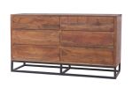 Modern Acacia Wood Dresser or Display Unit with Metal Base, Walnut Brown and Black