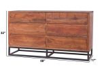 Modern Acacia Wood Dresser or Display Unit with Metal Base, Walnut Brown and Black