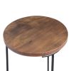Round Brown and Black Iron Base Bar Stool With Acacia Wood Seat