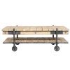 Wood and Metal Coffee Table with Plank Style Bottom Shelf, Brown and Black