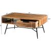 Wood and Metal Coffee Table with Spacious Storage, Brown and Black