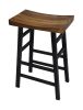 Wooden Saddle Seat 30 Inch Barstool With Ladder Base, Brown and Black