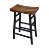 Wooden Saddle Seat 30 Inch Barstool With Ladder Base, Brown and Black