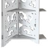 Hand Carved Four Panel Wooden Room Divider with Shelving Unit, White