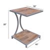 Plank Style Mango Wood End Table with Metal Framing and Open Shelf, Brown and Gray