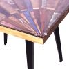 Square Wooden End Table with Sunburst Design Glass Inserted Top, Multicolor