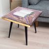 Square Wooden End Table with Sunburst Design Glass Inserted Top, Multicolor