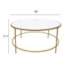 Contemporary Style Round Metal Framed Coffee Table with Glass Top, Gold and Clear
