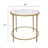 Contemporary Style Round Metal Framed End Table with Glass Top, Gold and Clear