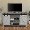 Farmhouse Style Media Console with Barn Style Sliding Door, Brown and White