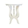Round Wooden End Table with 4 Legged Flared Pedestal Base, Distressed White
