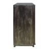 Wooden Side Table with Fretwork Mirrored Door Cabinet, Brown