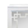 Wooden Side Table with Geometric Mirrored Door Cabinet, White