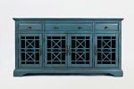 Craftsman Series 60 Inch Wooden Media Unit with 3 Drawers, Antique Blue
