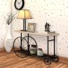 Sofa Console Table With Wooden Top And Metal Wheels Base, Brown And Black