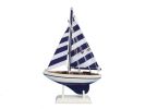 Wooden Blue Striped Pacific Sailer Model Sailboat Decoration 9&quot;