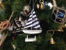 Wooden Blue Striped Model Sailboat Christmas Tree Ornament