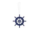 Rustic Dark Blue Decorative Ship Wheel With Anchor Christmas Tree Ornament 6""