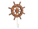 Rustic Wood Finish Decorative Ship Wheel with Hook 8&quot;