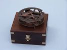 Antique Copper Round Sundial Compass with Rosewood Box 6&quot;