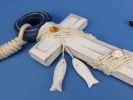 Wooden Rustic Blue/White Anchor w/ Hook Rope and Shells 13""
