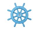 Light Blue Decorative Ship Wheel with Sailboat 12""